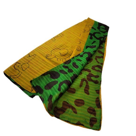 Elephant Motif Scarf in Yellow and Green- NEW - Picture 4 of 6